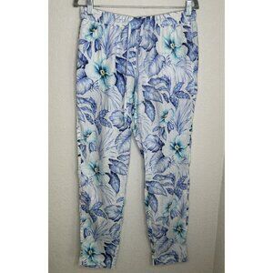Tommy Bahama Pants Womens Small Blue Floral Linen Pull On Lightweight Tropical